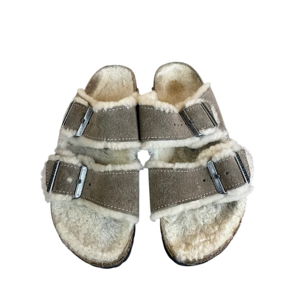 Birkenstock Arizona Shearling Suede Slide Sandals Gray Size 37 – Made in Germany - Picture 3 of 11